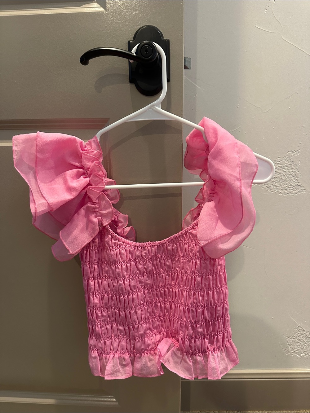 Cotton Candy Bright Pink Ruffle Smocked Top